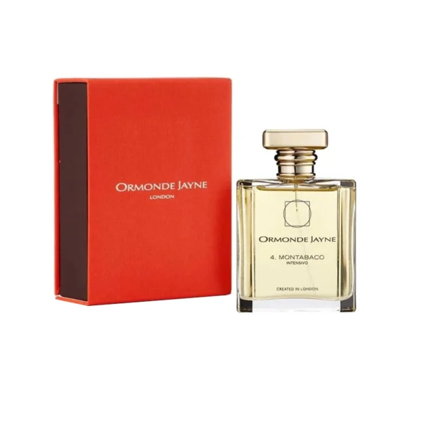 Ormonde Jayne perfume bottle beside its bright red box on a white background.