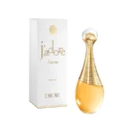Dior J'adore Intense perfume bottle beside its white box with gold accents on a white background.